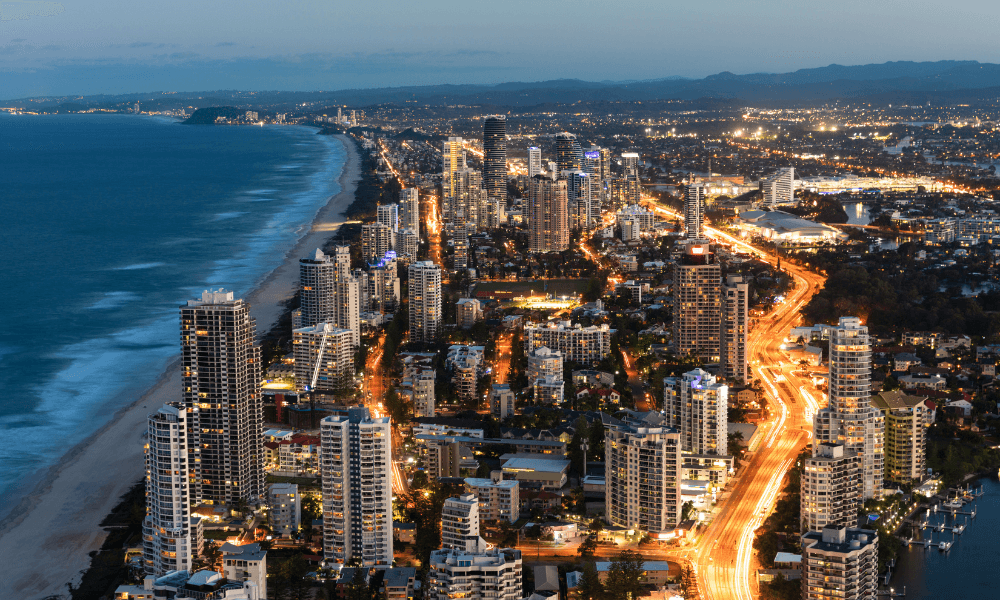 Southern Gold Coast looking towards Broadbeach at dusk. Source: Canva