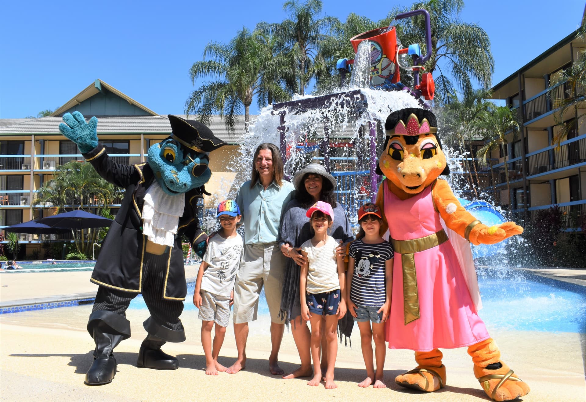 Owners, Dr Jerry and Debbie Schwartz with their children in front of the junior waterpark