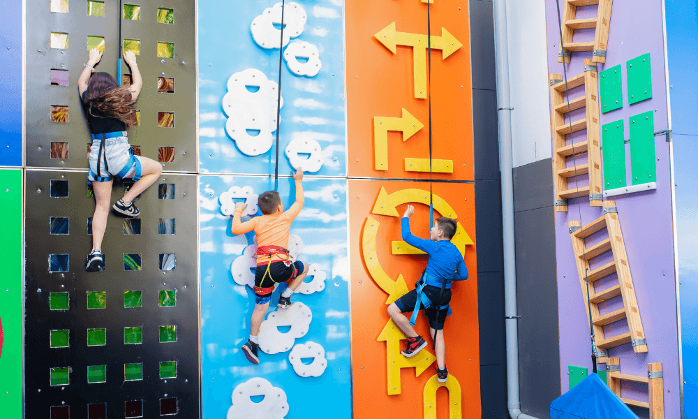 Kids on a clip and climb wall