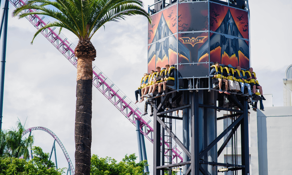 People on the Batman ride at Movie World